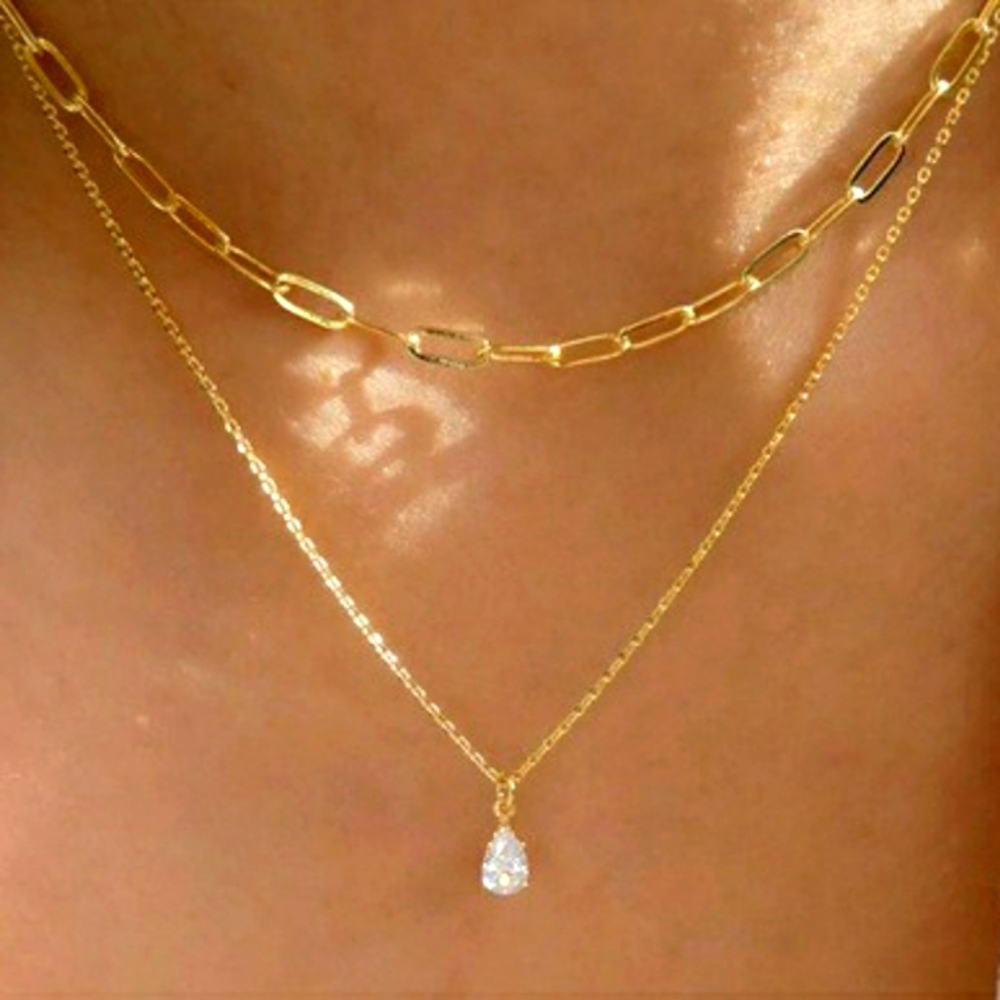 Multilayer Vintage Teardrop Rhinestone Pendant Necklace